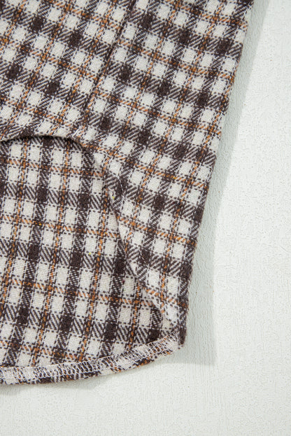 Casual Corduroy Shacket Patchwork Plaid With Flap Pockets