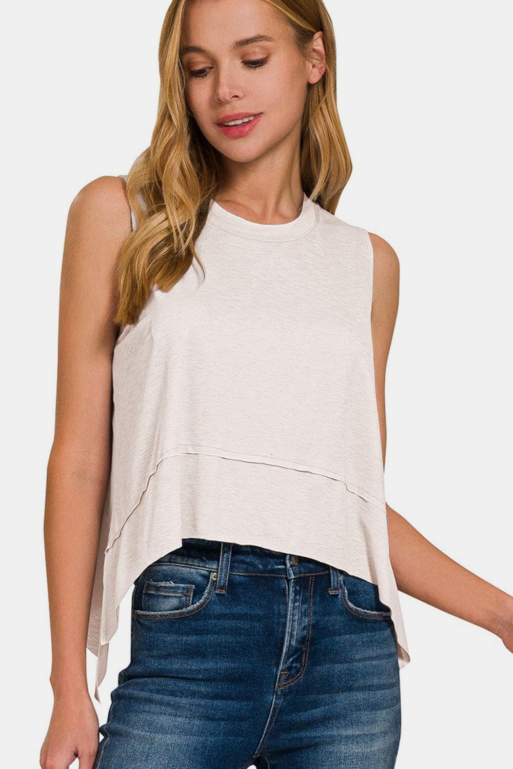 Zenana Slit High-Low Round Neck Tank.