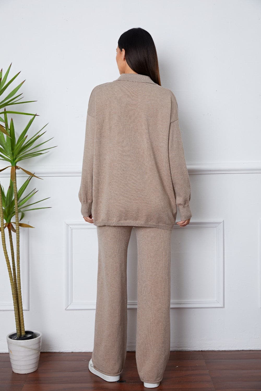 Dropped Shoulder Sweater and Long Pants Set.