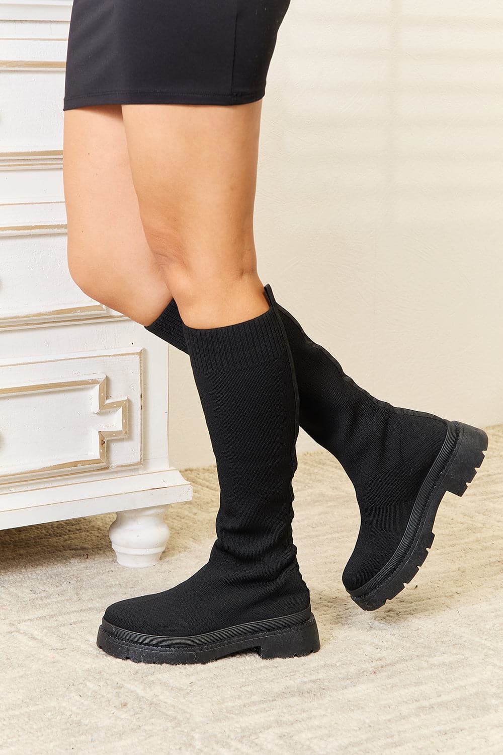 WILD DIVA Footwear Knee High Platform Sock Boots.