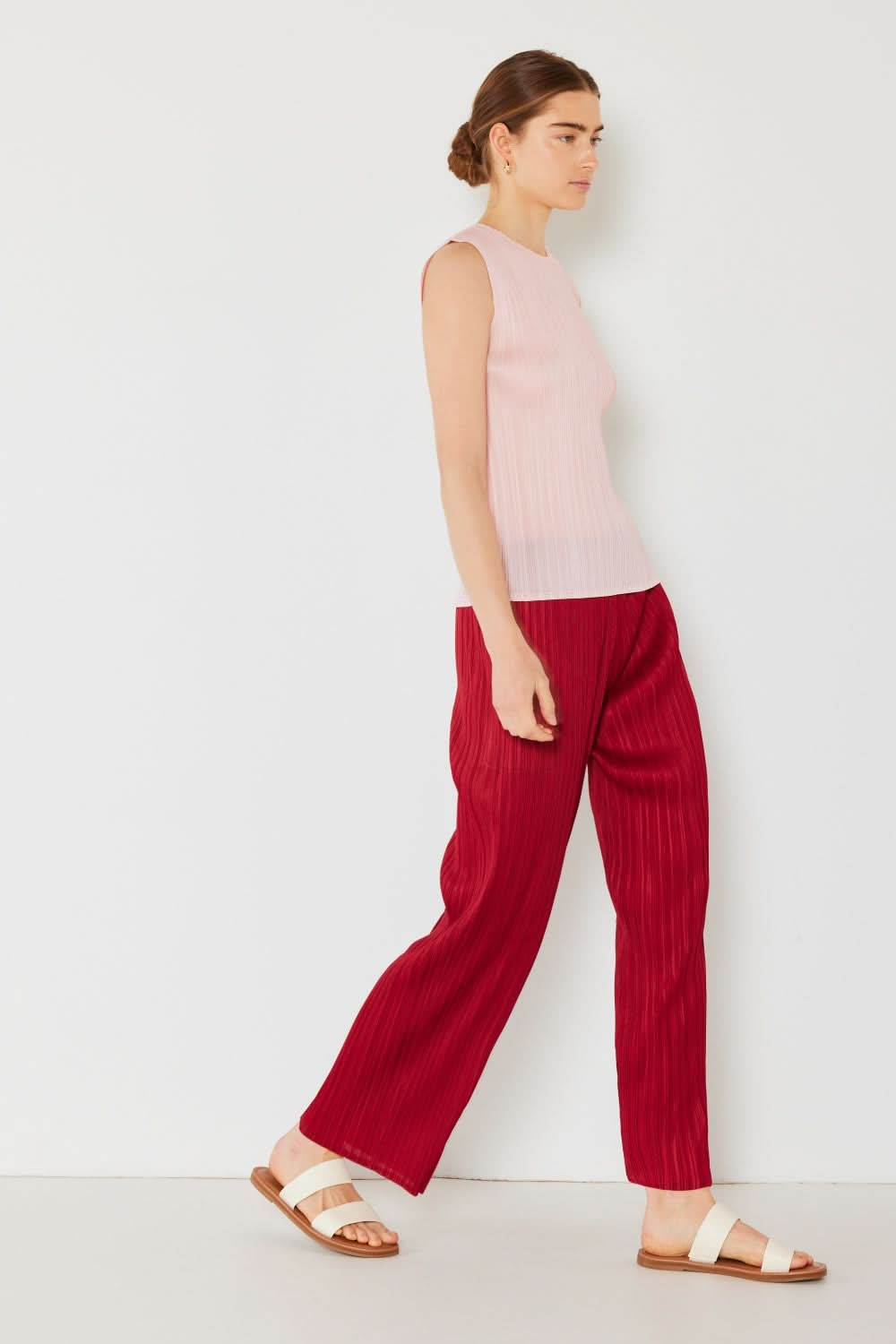 Elegant Pleated Elastic-Waist Straight-Leg Pants for Versatile Styling