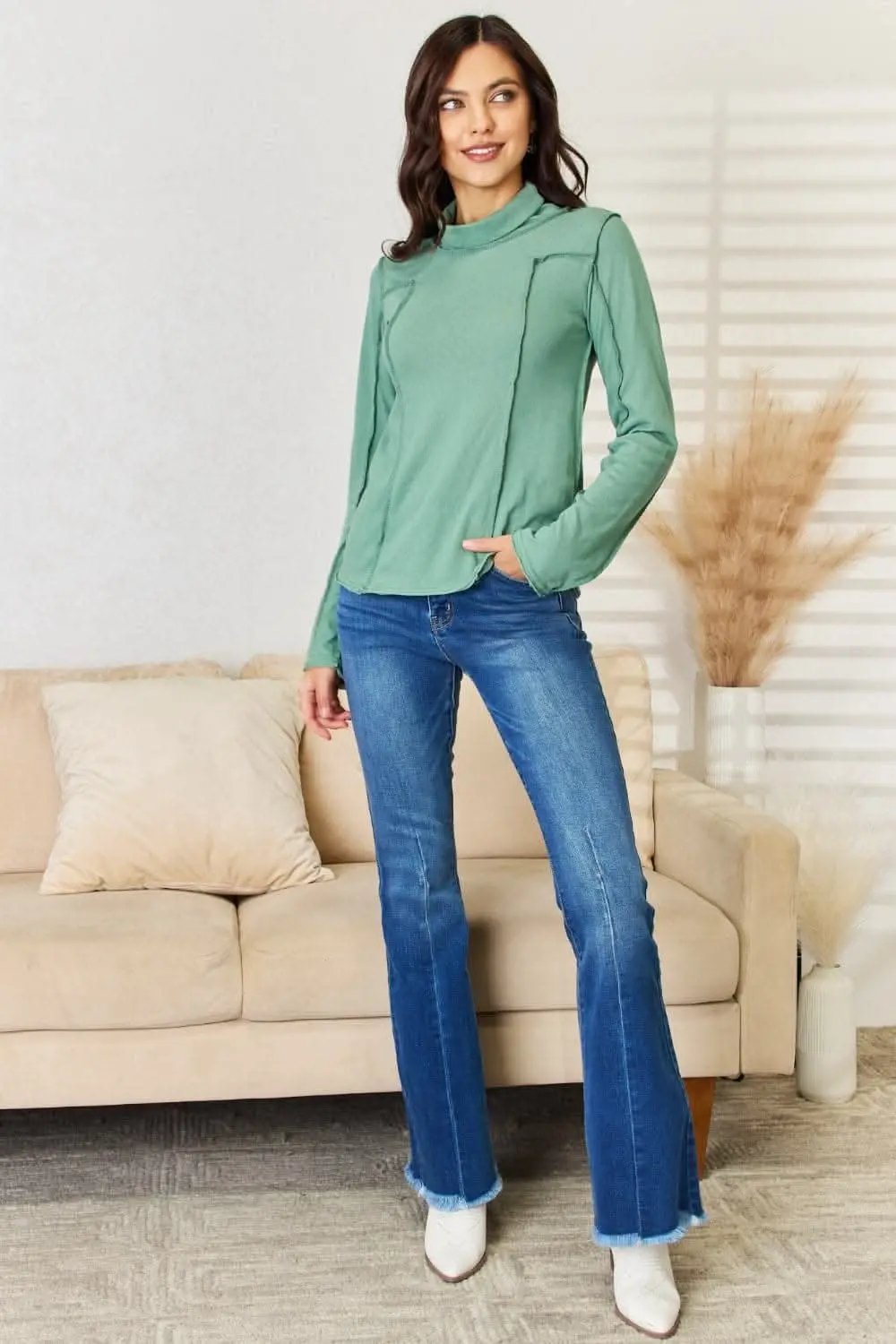 POL Exposed Seam Long Sleeve Knit Top - Love Salve 