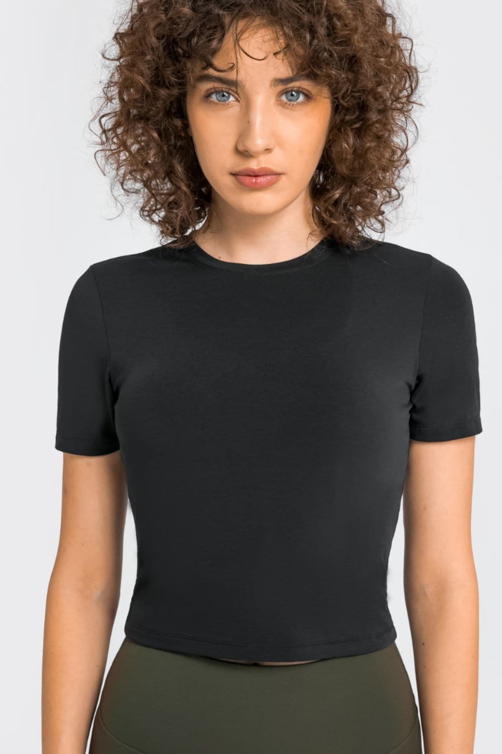 Round Neck Short Sleeve Yoga Tee.