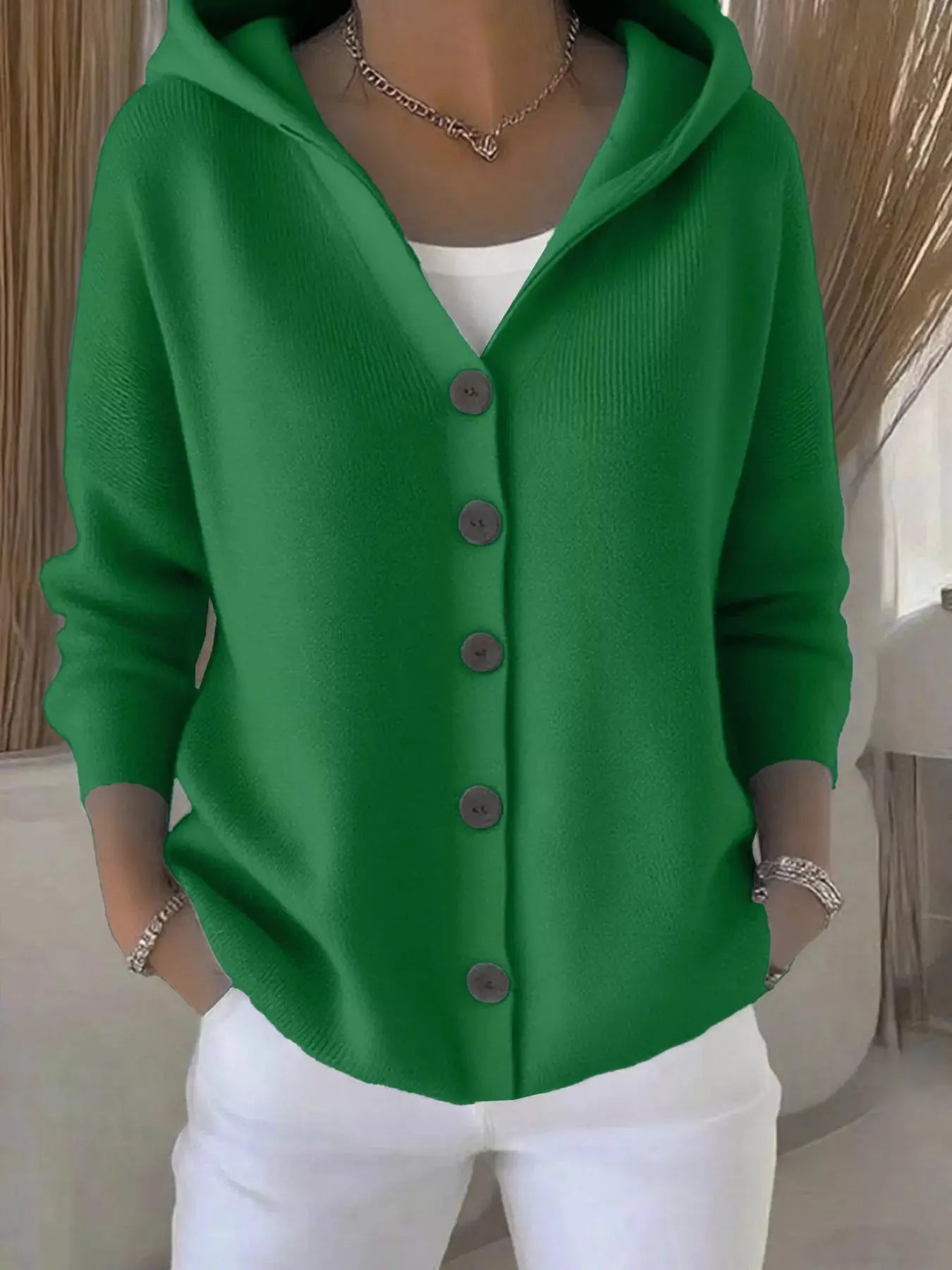 Full Size Hooded Button-Down Knit Cardigan Plus Size Simply Love