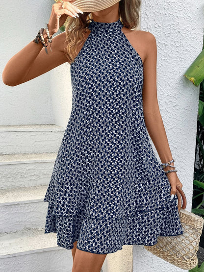 Layered Printed Grecian Sleeveless Dress.