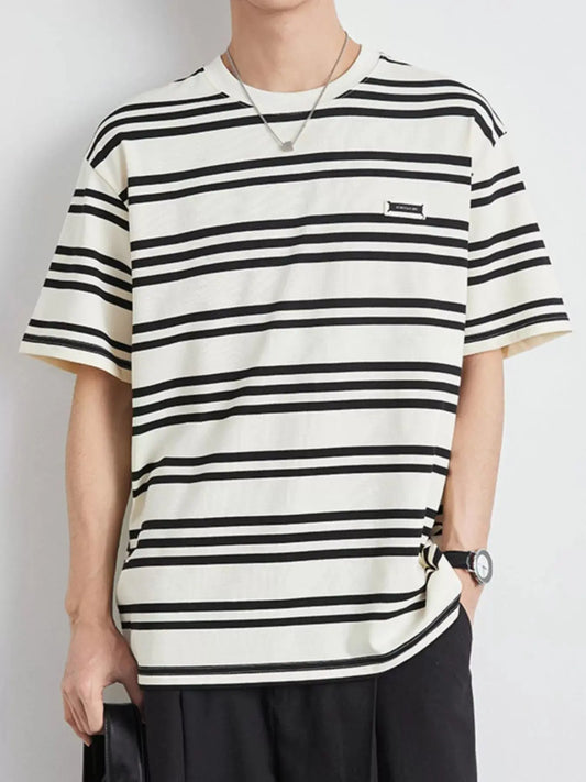 Men's Plus Size Striped Casual Round Neck T-Shirt Simply Love