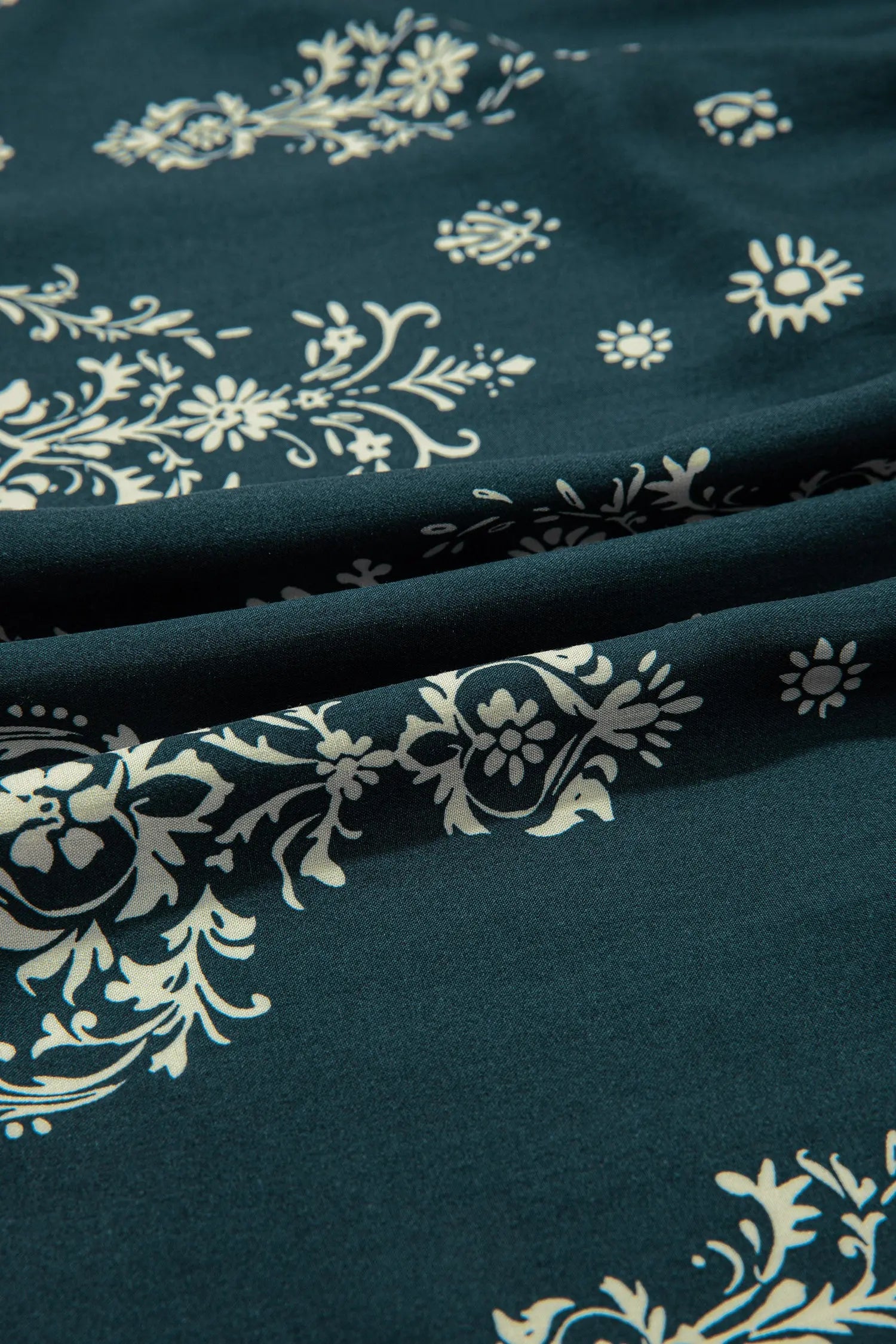 Blue Boho Floral Print Lettuce Trim Mini Dress With Three Quarter Sleeves Dear-Lover Dropshipping