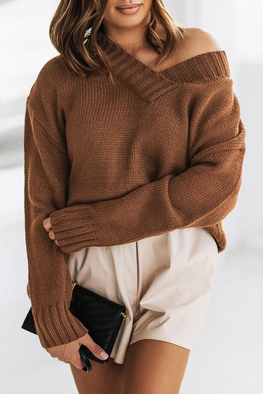 V-Neck Dropped Shoulder Sweater.