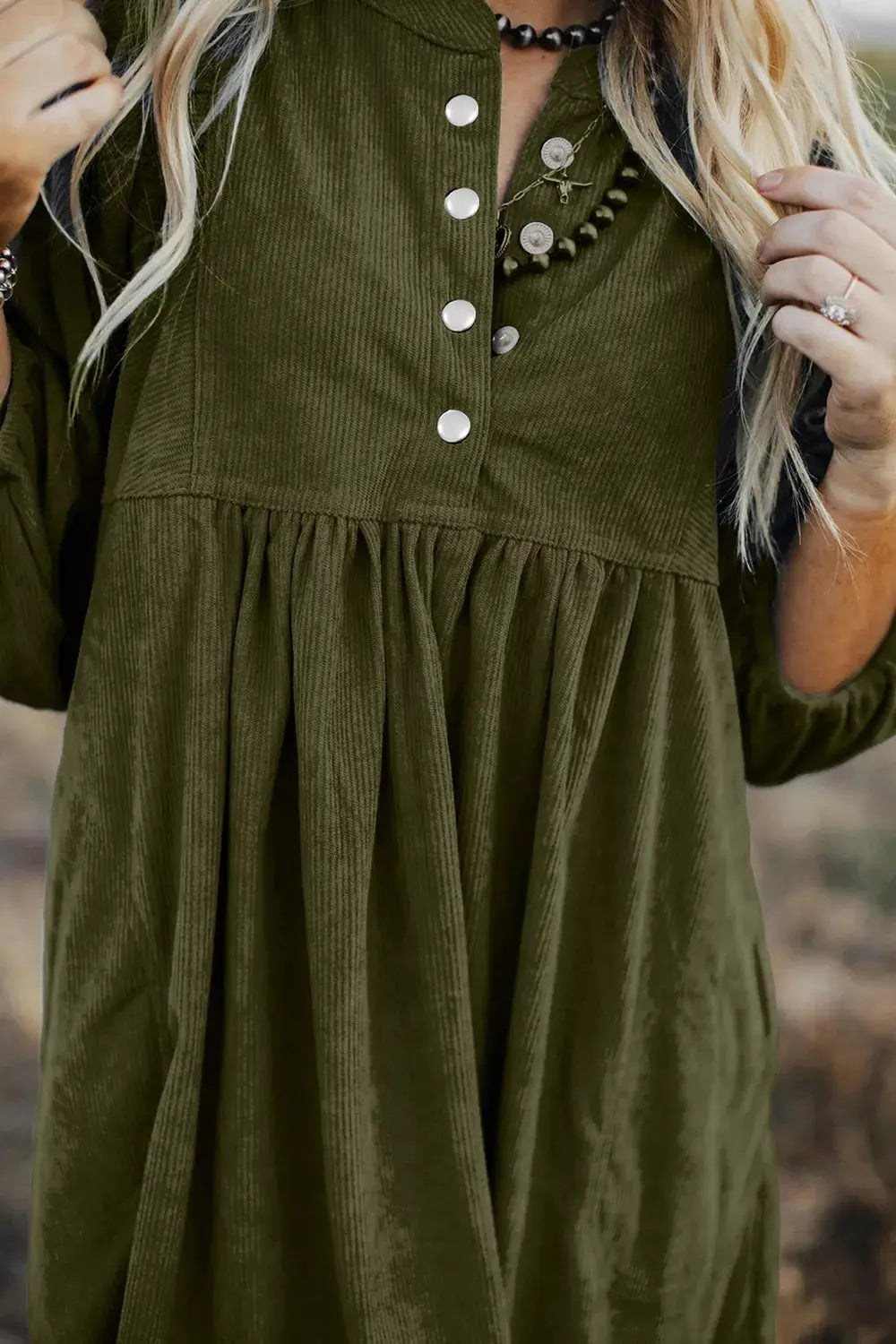 Corduroy Button-Down Babydoll Dress Simply Love