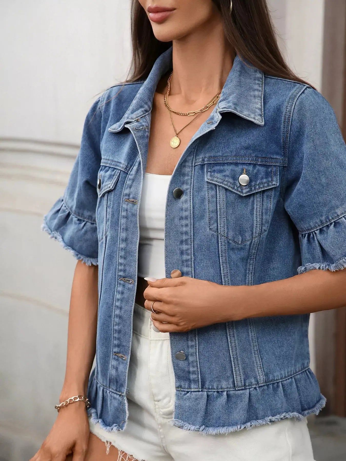 Raw Hem Button Up Denim Jacket Simply Love