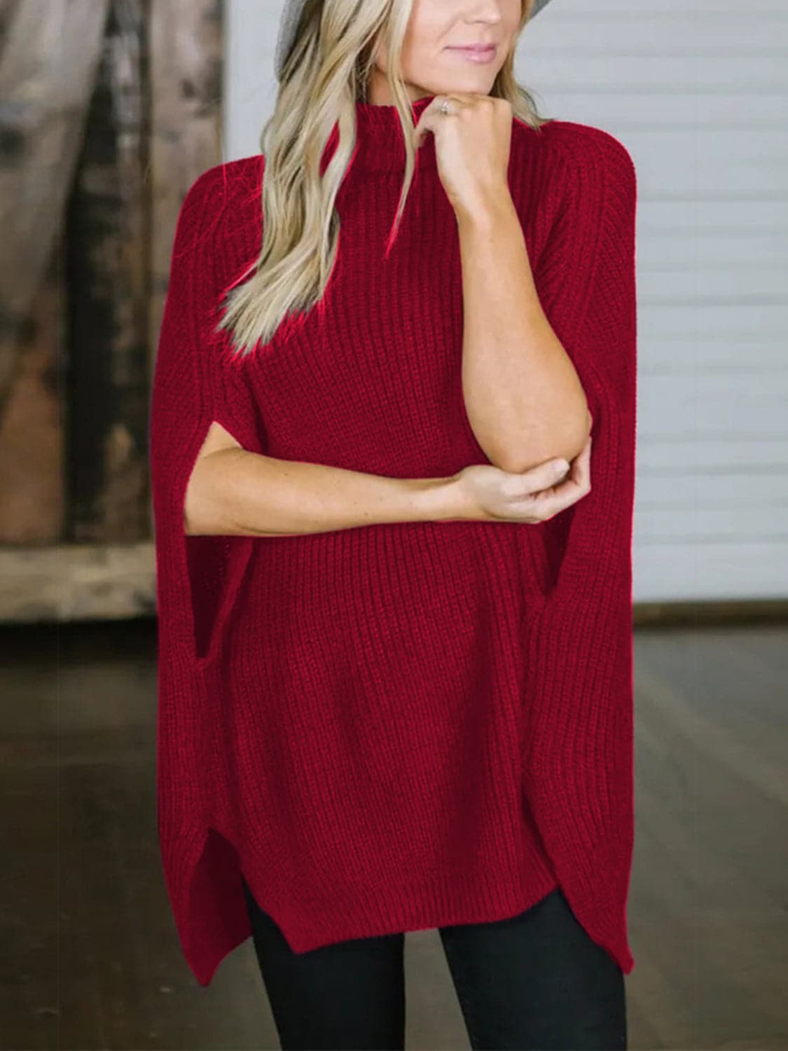 Turtleneck Slit Sweater.