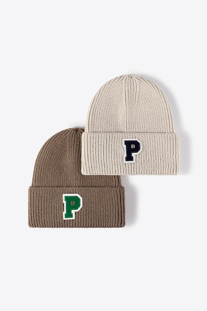 Letter Patch Cuffed Knit Beanie.