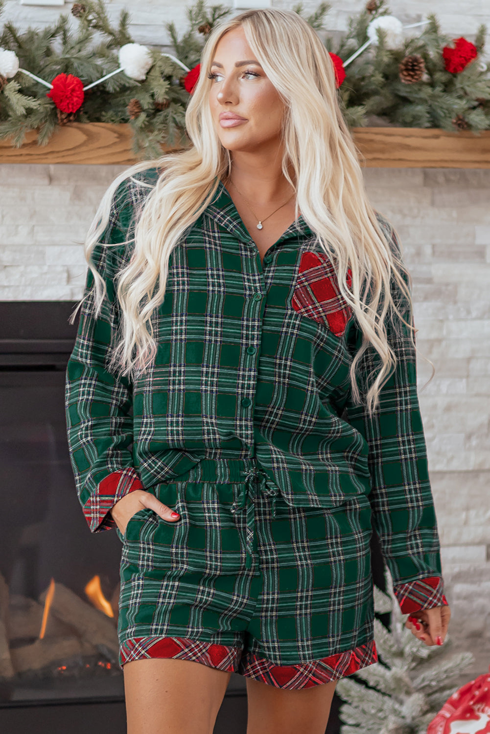 Dear-Lover Green Plaid Pajama Set Women's Holiday Sleepwear Two-Piece Soft Dear-Lover Dropshipping