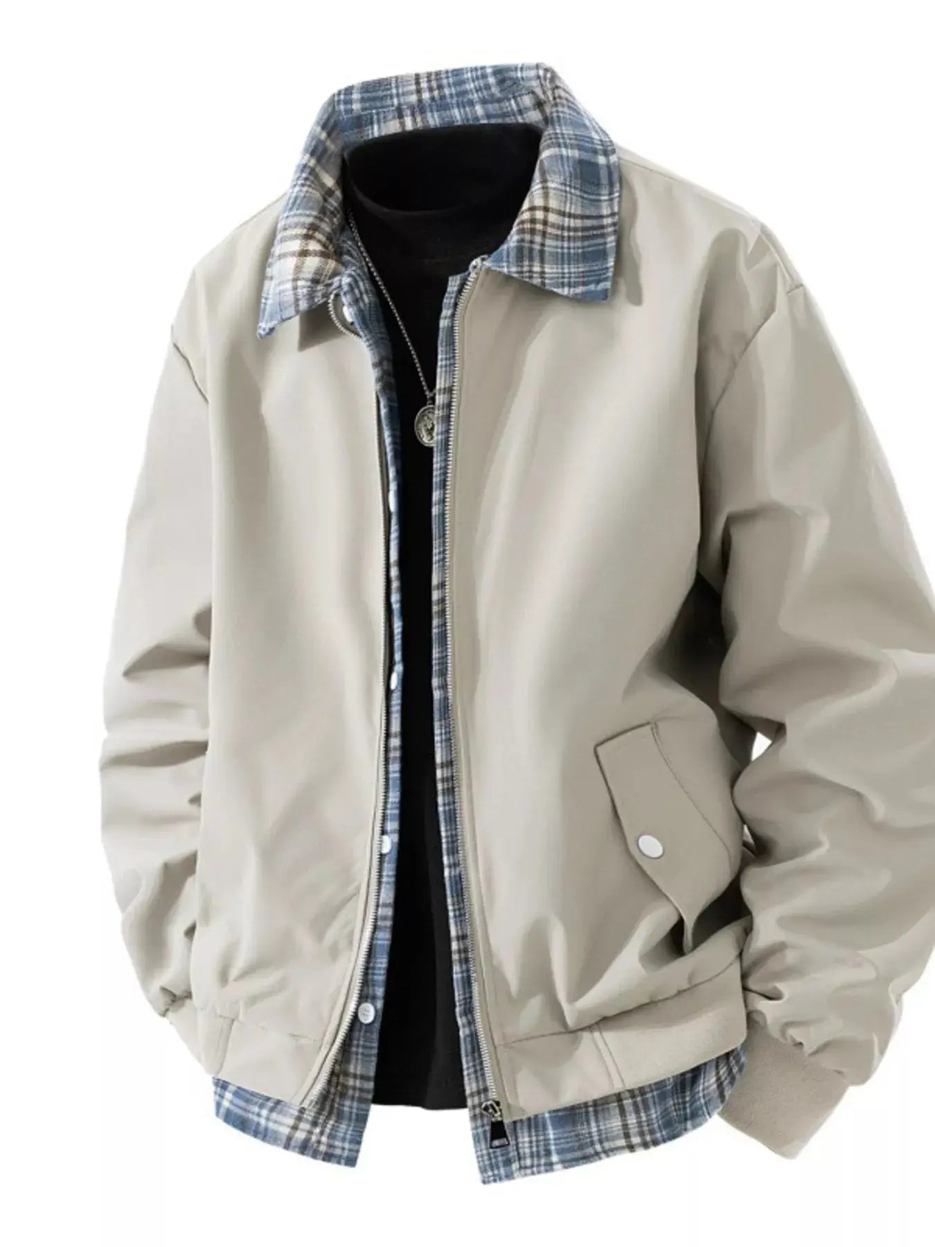 Men's Plus Size Plaid Trim Long Sleeve Jacket Simply Love
