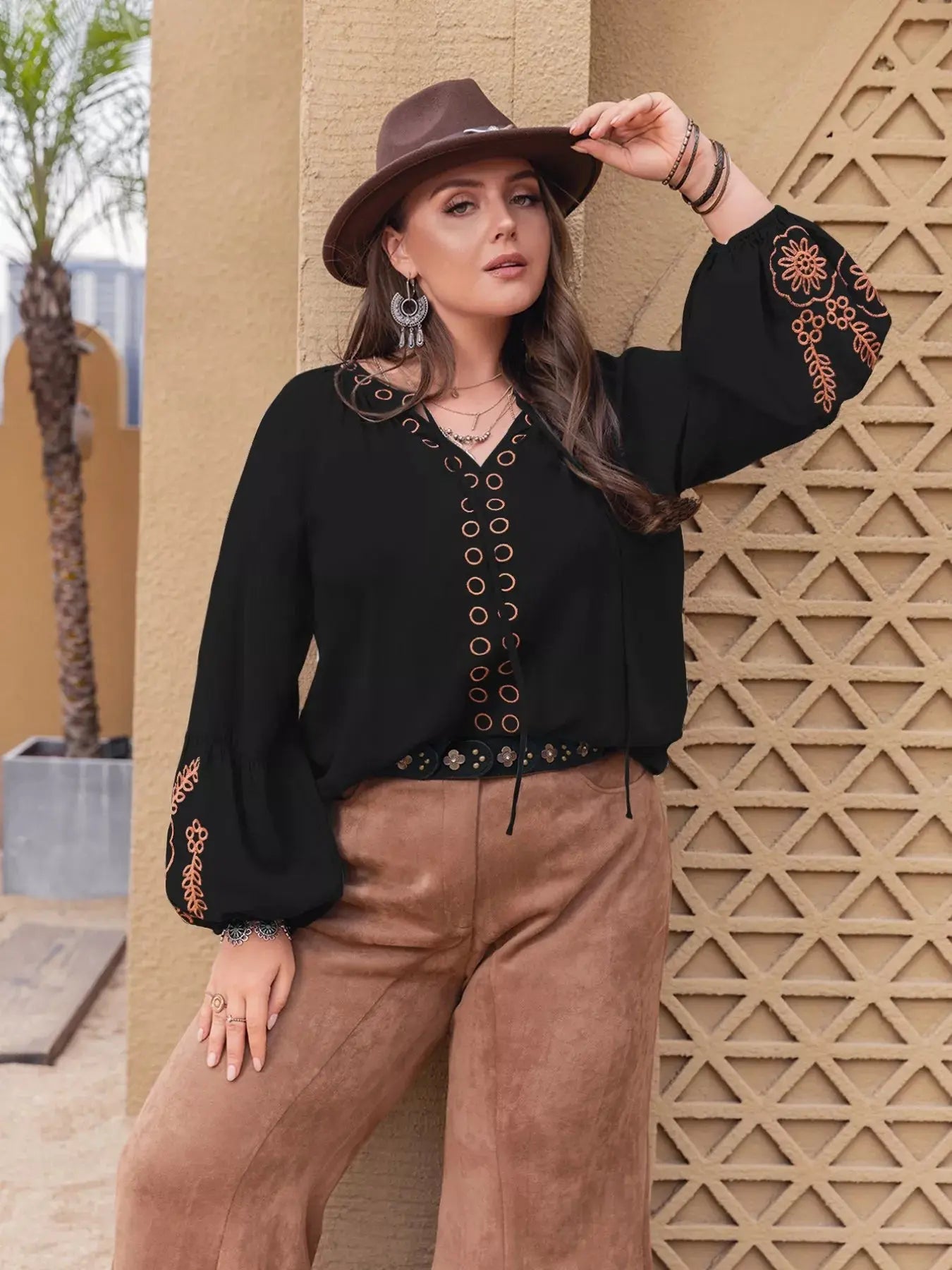 Plus Size Boho Embroidered Long Sleeve Blouse Simply Love