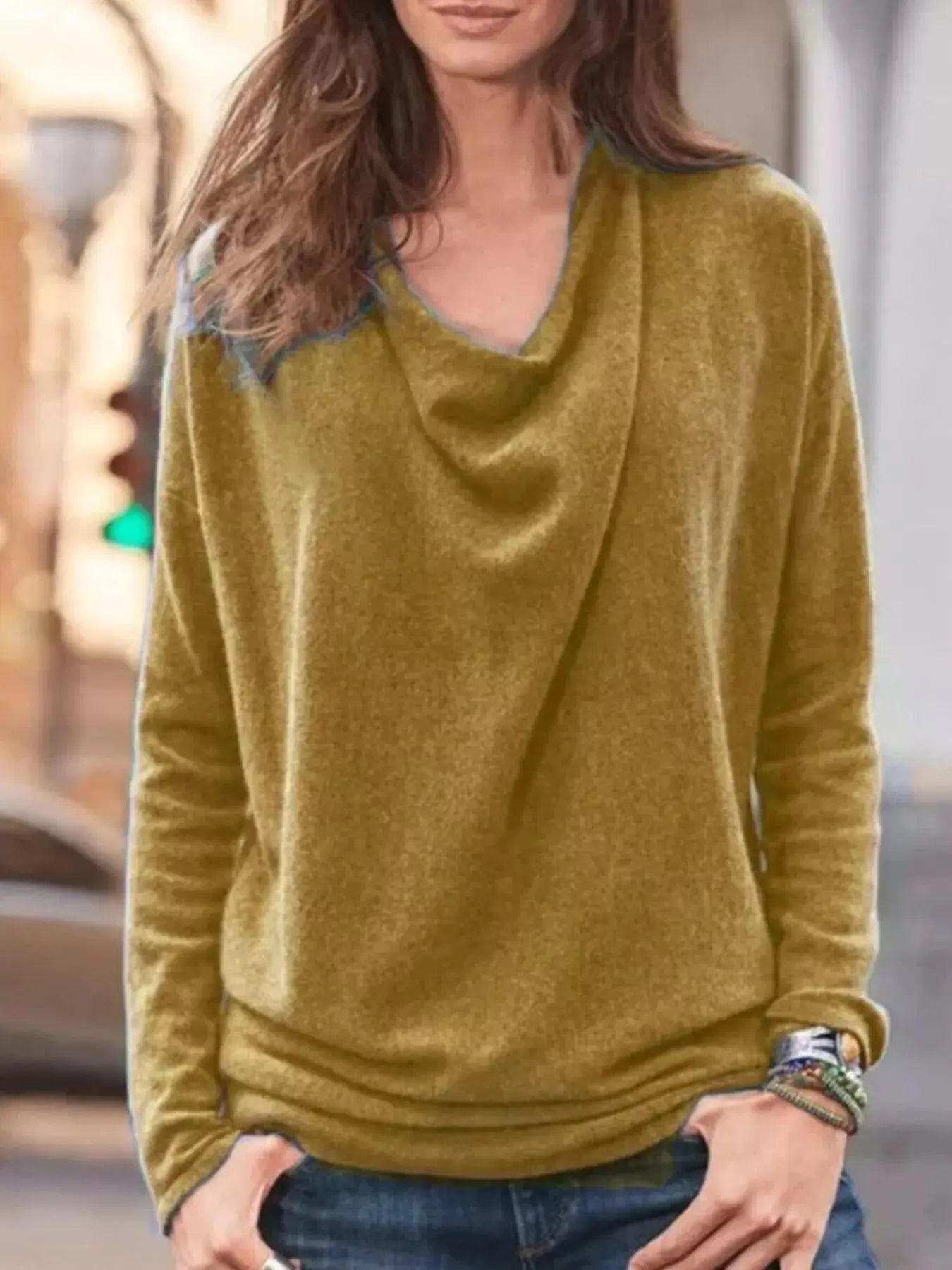 Full Size Cowl Neck Long Sleeve Top Plus Size Simply Love