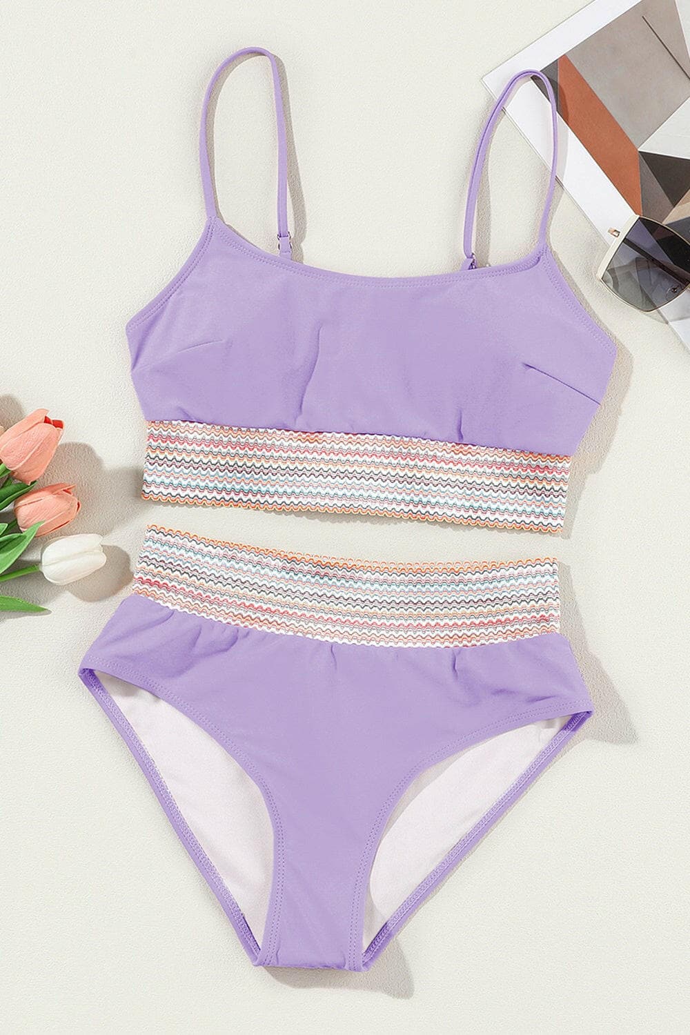 Scoop Neck Spaghetti Strap Bikini Set.