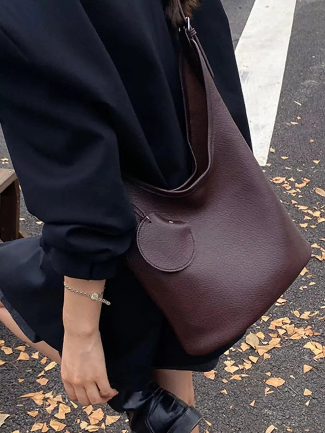 Solid Color Leather Handbag Simply Love