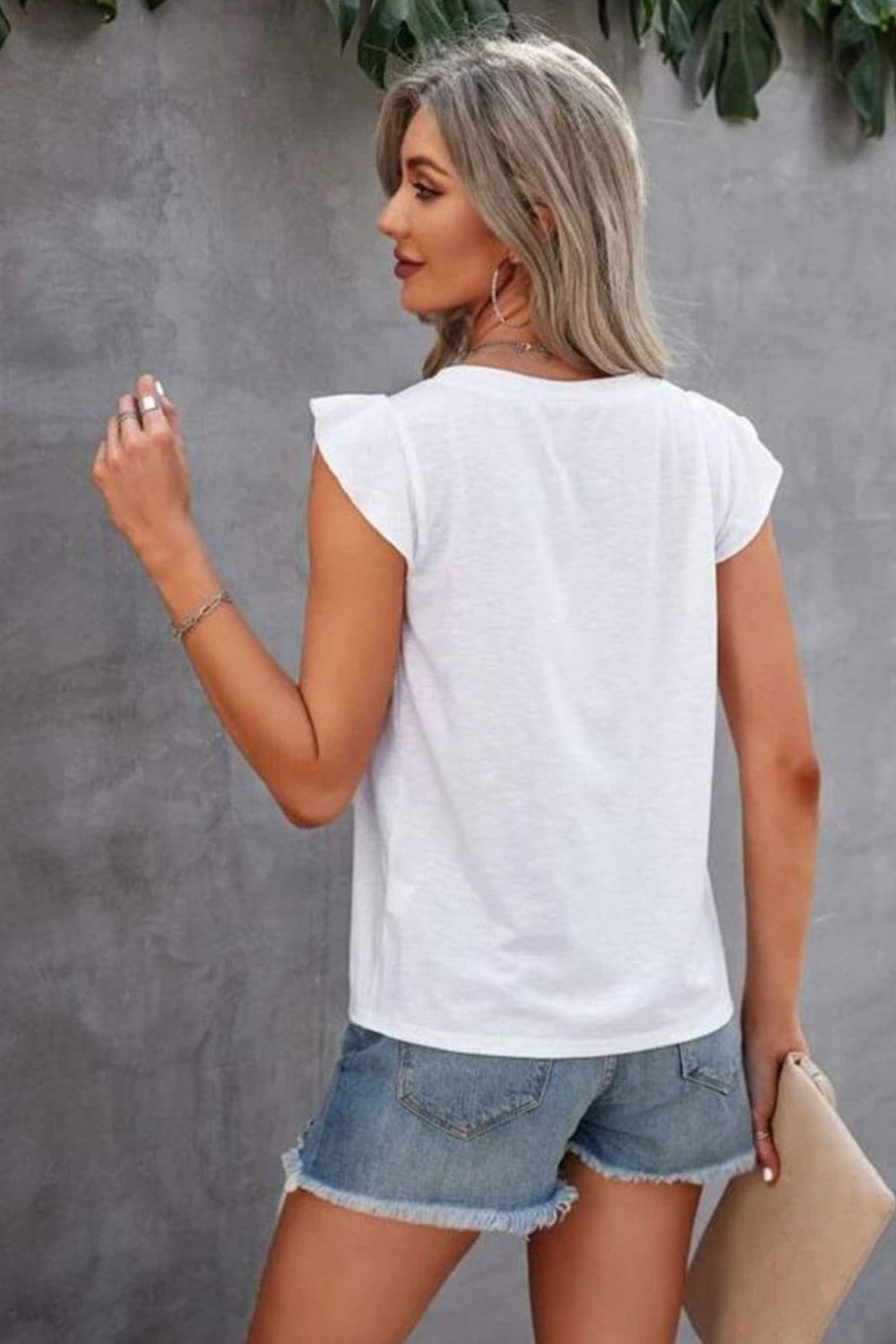 Sheer ruffled cap sleeve tee