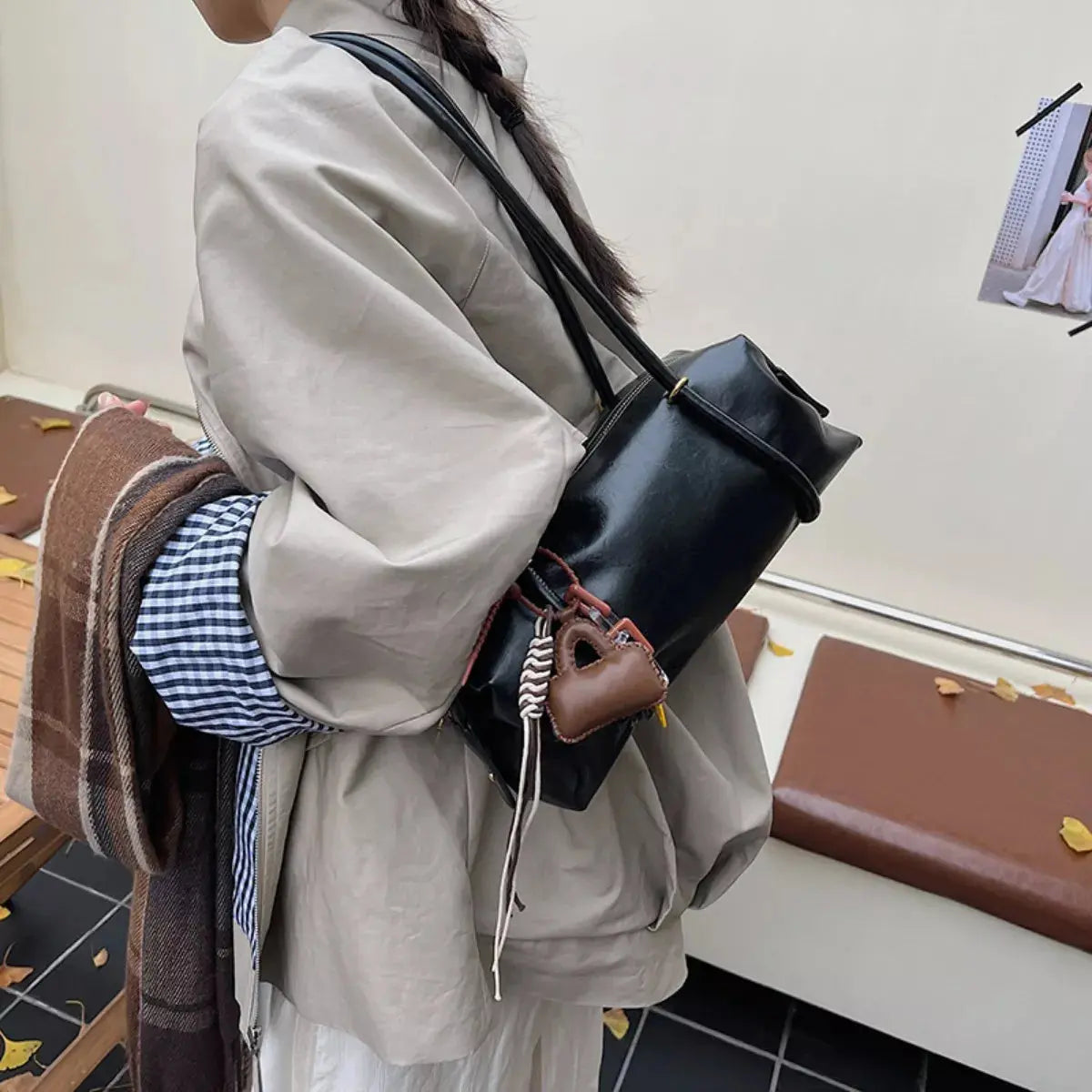 Leather Shoulder Bag with Charm Simply Love