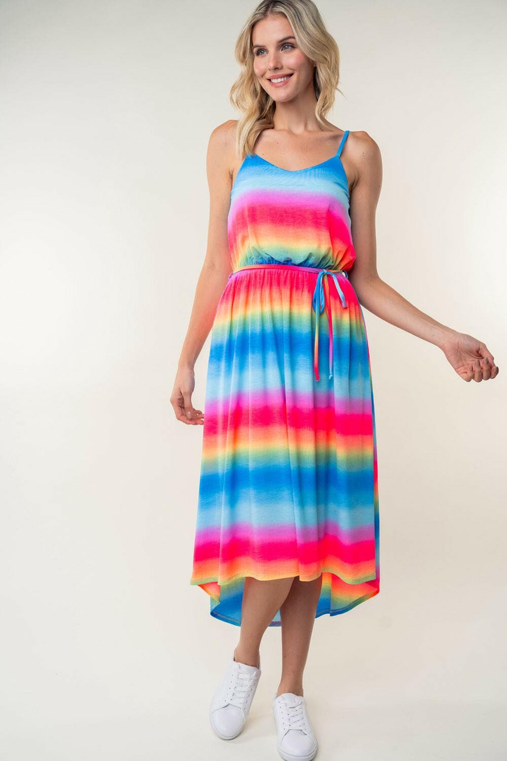 White Birch Full Size Ombre Striped Midi Cami Dress.