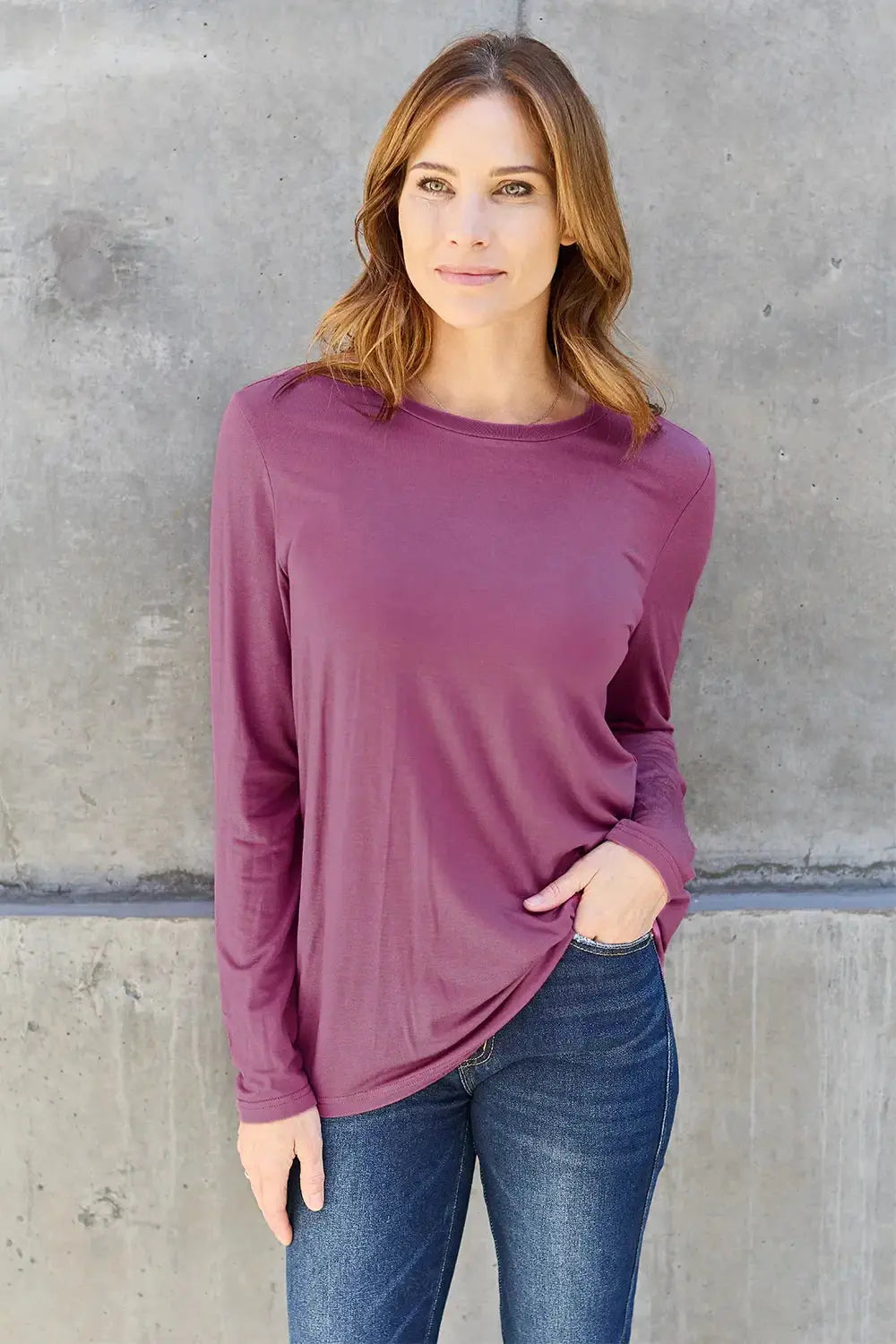 Basic Bae Full Size Round Neck Long Sleeve Top - Love Salve