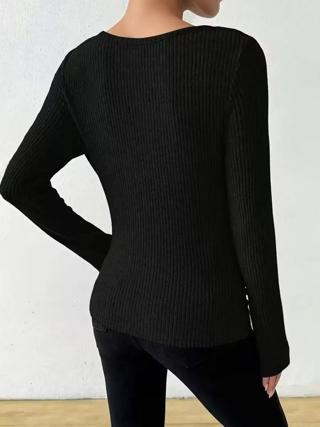 Cowl Neck Ribbed Long Sleeve Sweater Simply Love