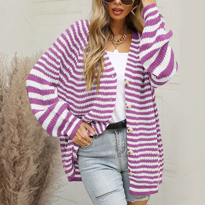 Striped Button Down Long Sleeve Cardigan.