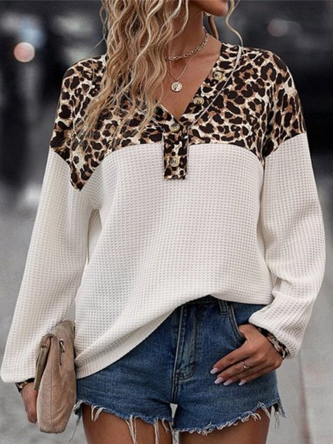 Leopard V-Neck Long Sleeve T-Shirt.