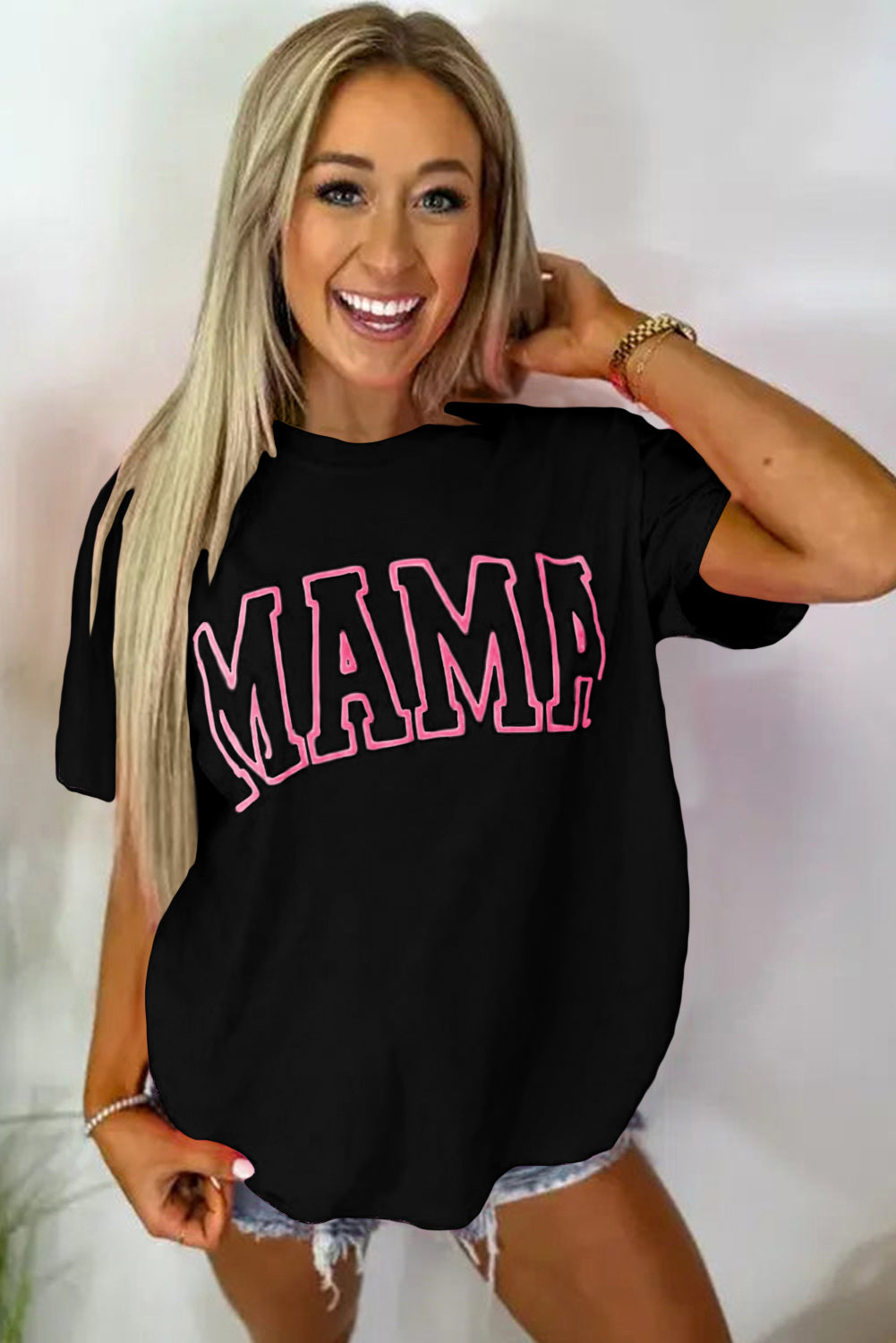 Black MAMA Letter Graphic Neon T Shirt for Stylish Moms