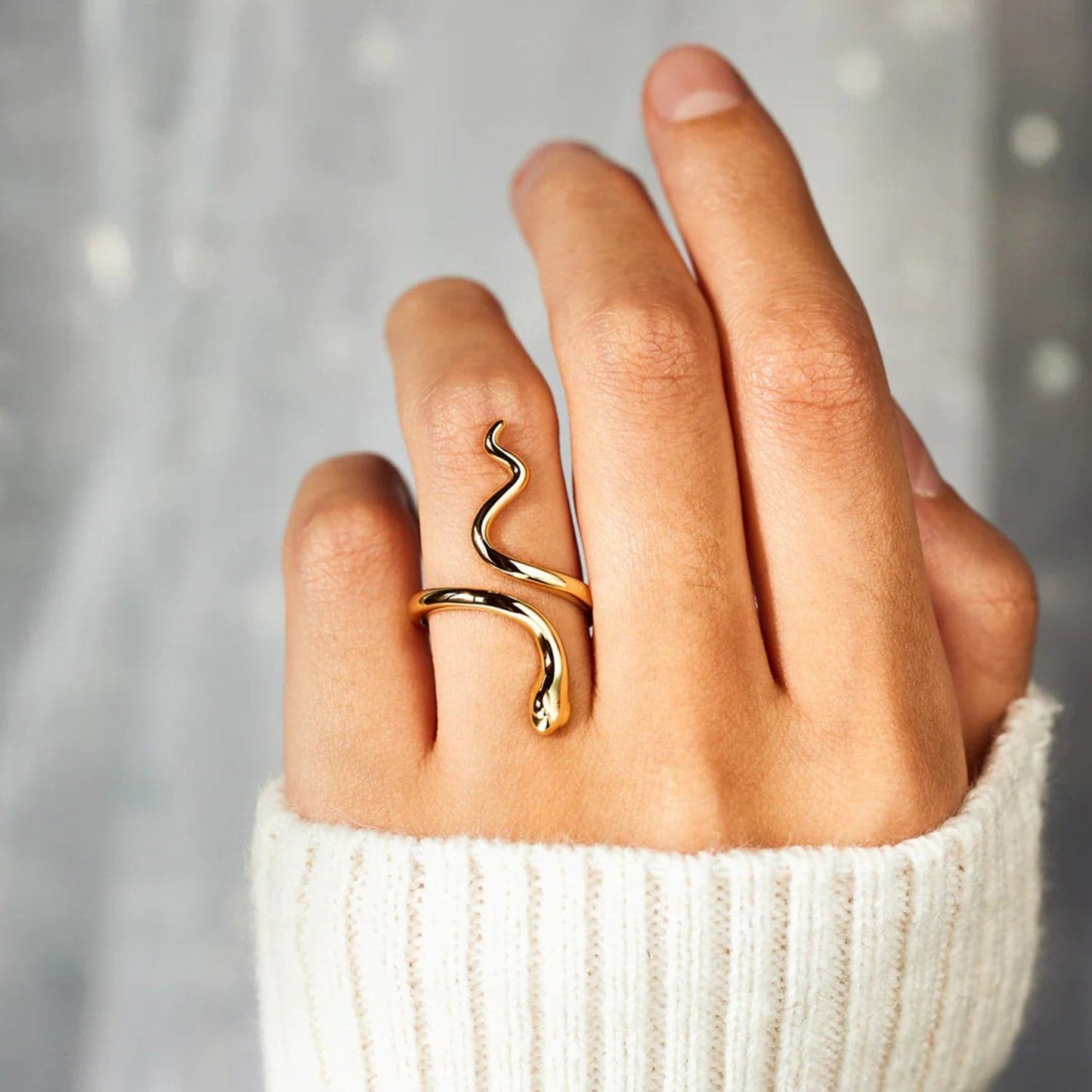 Snake Shape 18K Gold-Plated Bypass Ring.