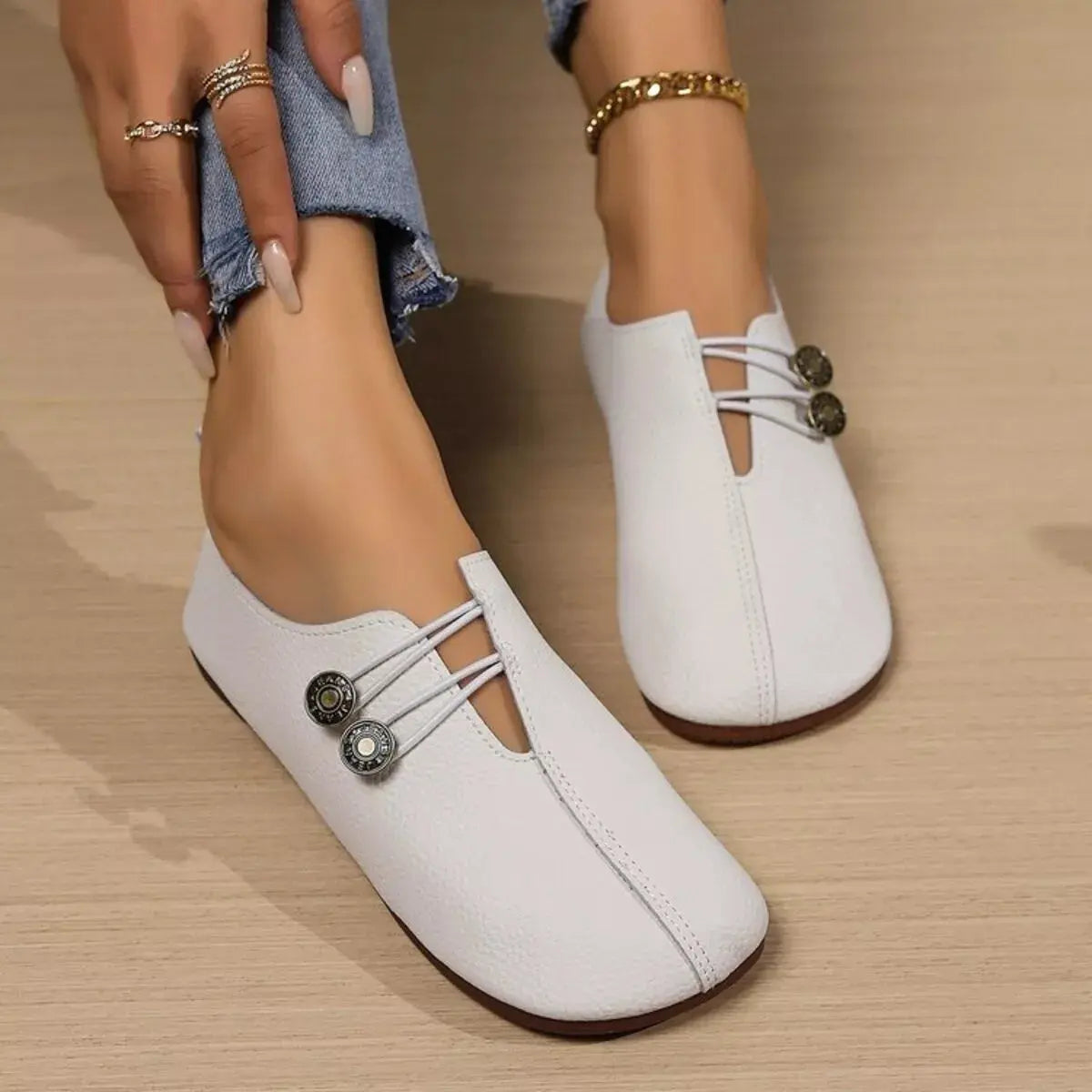 Casual Button Detail Slip-Ons Simply Love