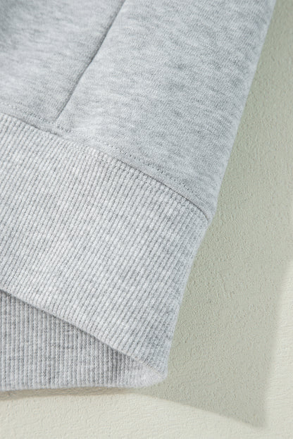 Light Grey Solid Color Fleece Lined Zip up Hoodie