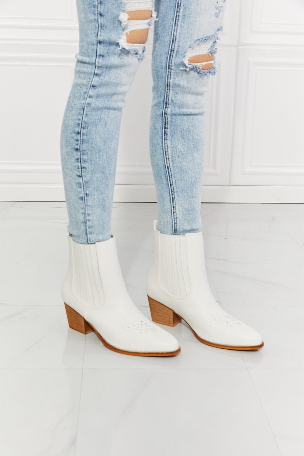 MMShoes Love the Journey Stacked Heel Chelsea Boot in White.