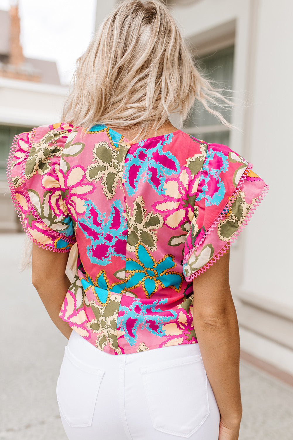Floral Print Round Neck Flutter Sleeve Blouse Coco’s Tee Boutique