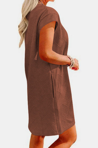 Textured Round Neck Cap Sleeve Dress.