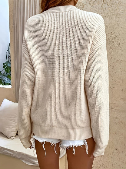 Half Button Dropped Shoulder Sweater.