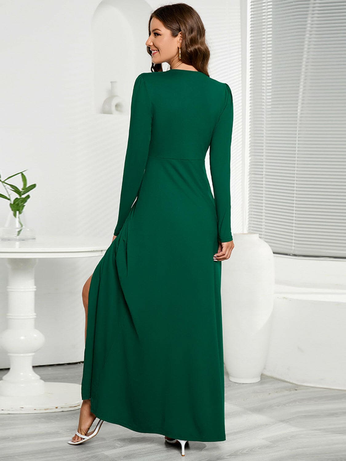 V-Neck Long Sleeve Split Dress.