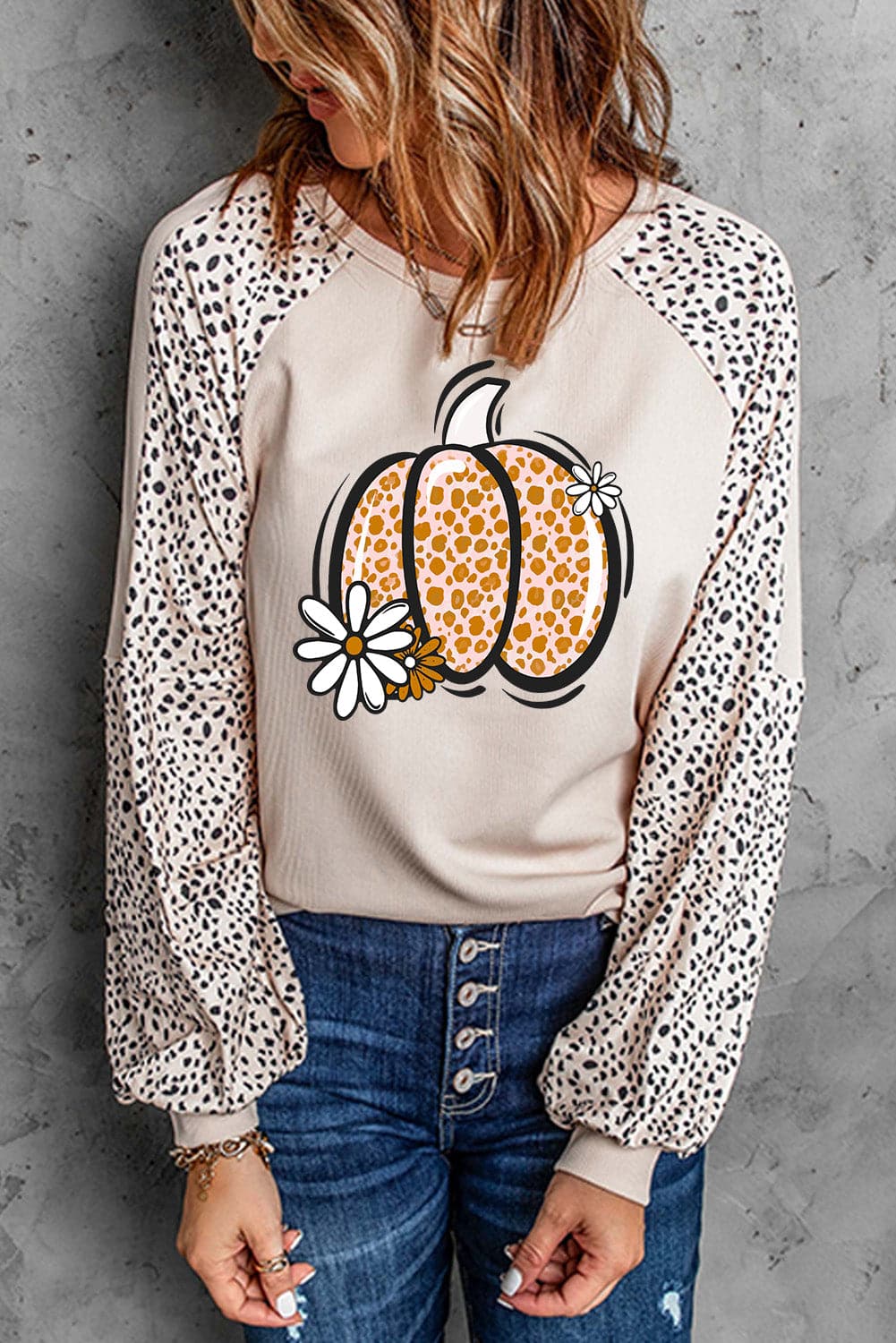 Pumpkin Graphic Round Neck Long Sleeve Top.