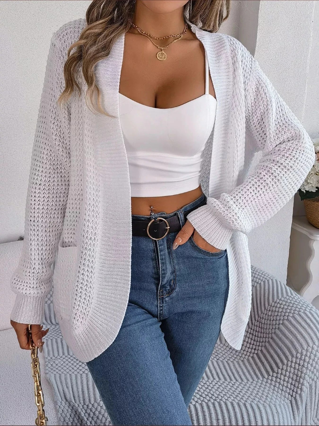 Chunky Knit Open Front Cardigan with Pockets Coco’s Tee Boutique