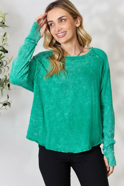 Zenana Round Neck Long Sleeve Top.