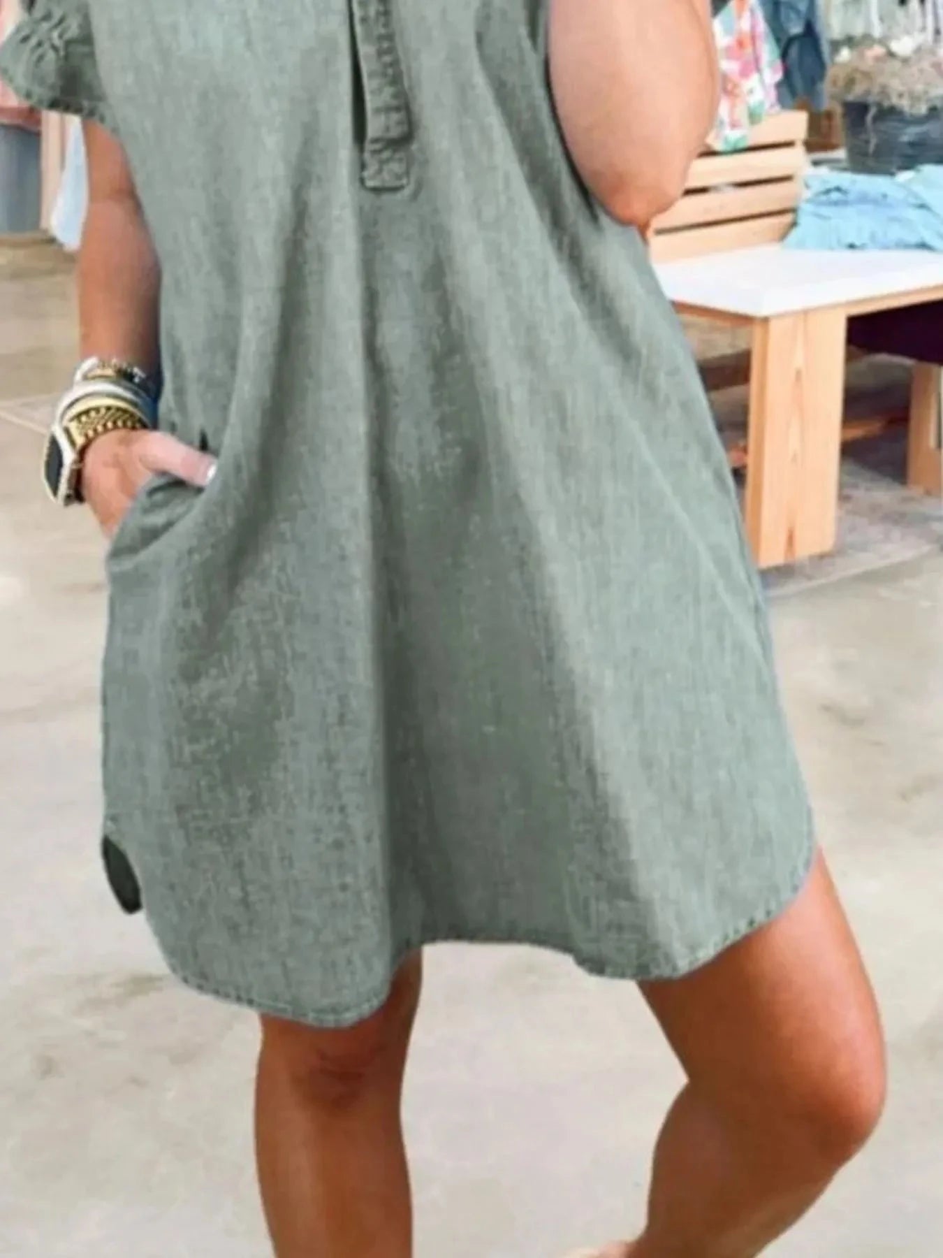 Full Size V-Neck Short Sleeve Denim Dress Plus Size Coco’s Tee Boutique
