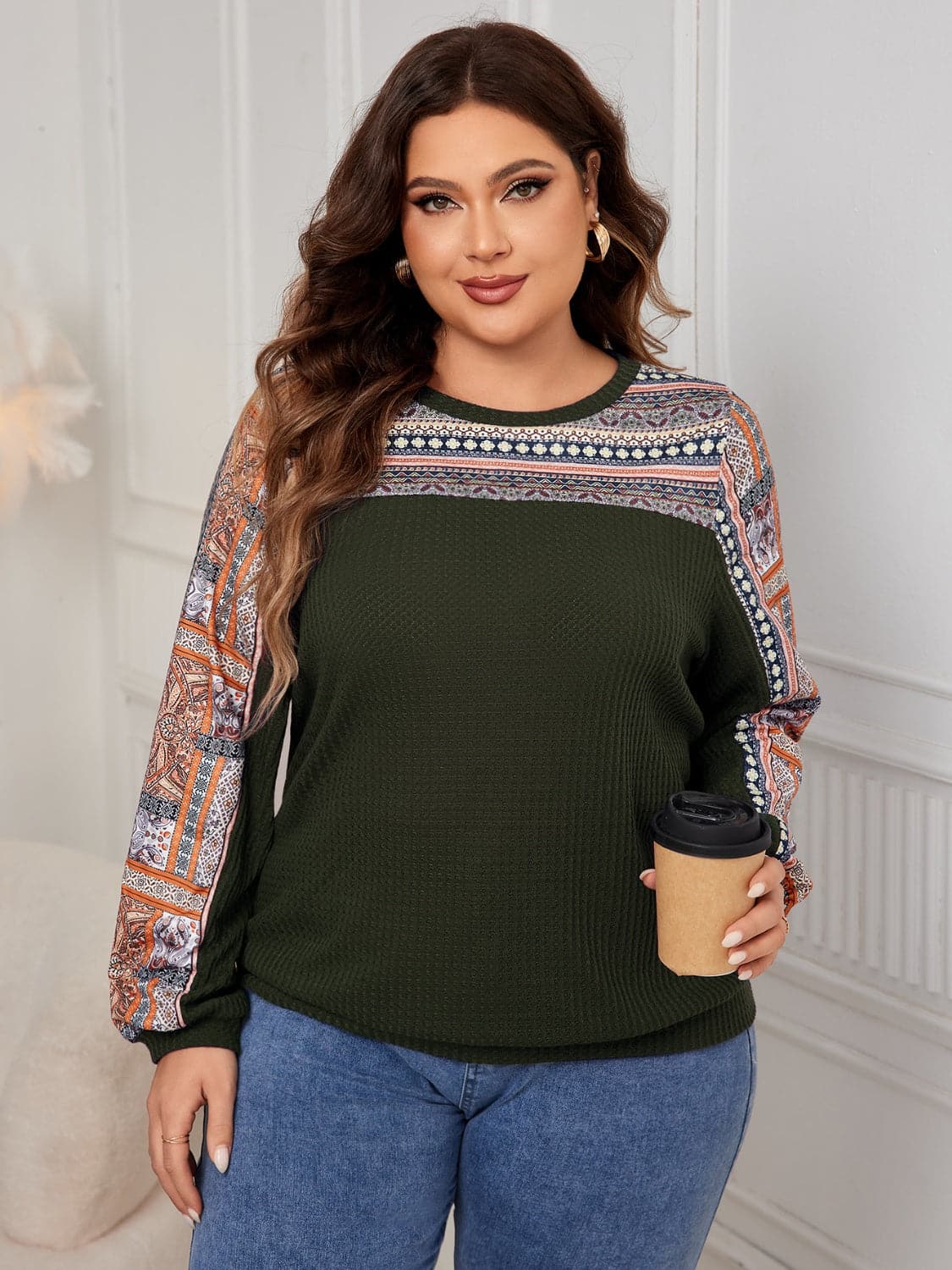 Plus Size Printed Long Sleeve Sweatshirt.