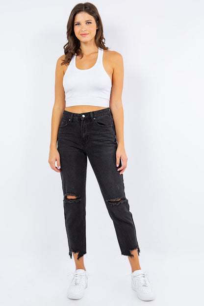 American Bazi High Waist Distressed Cropped Straight Jeans.