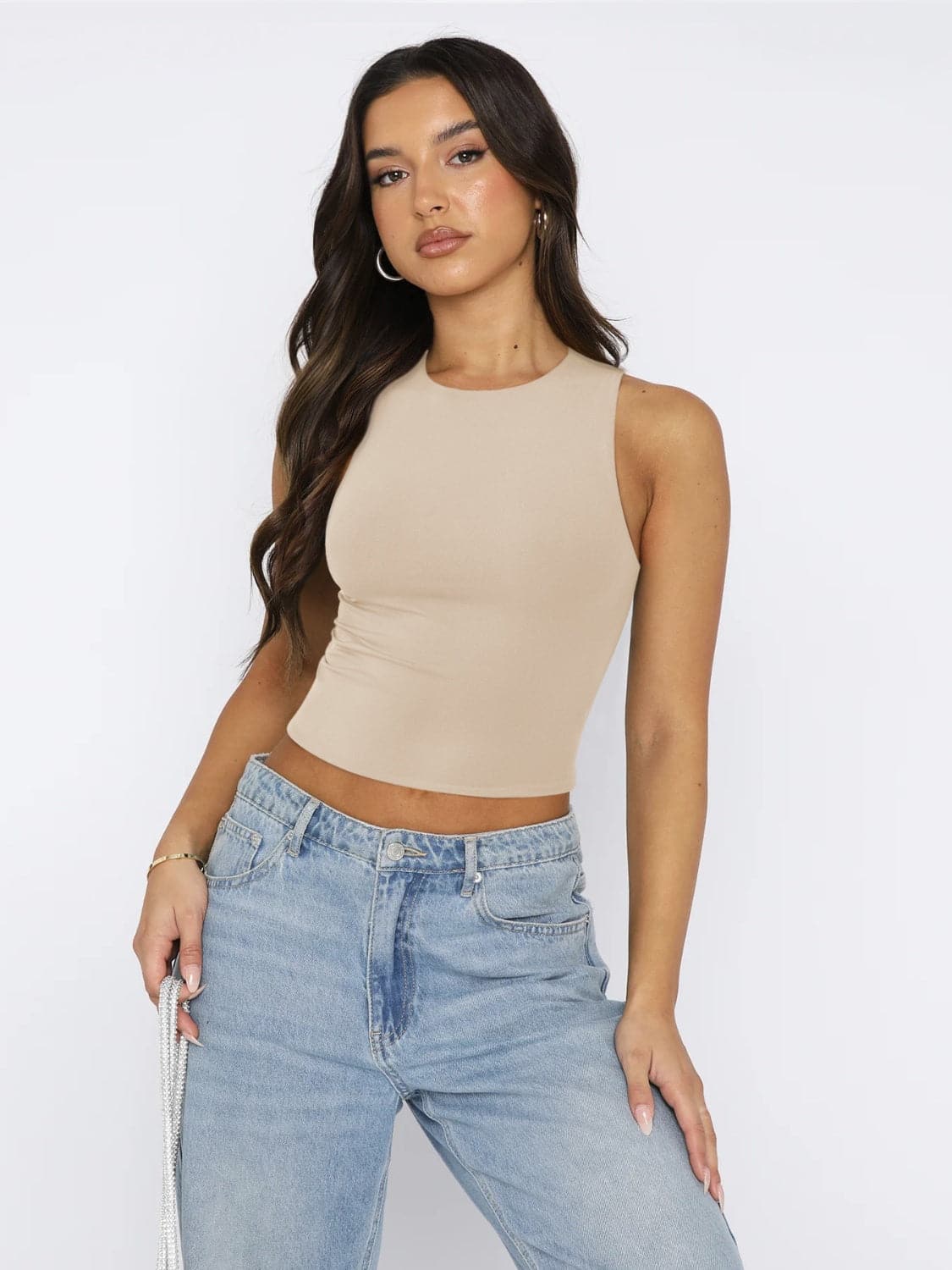 Round Neck Cropped Tank.