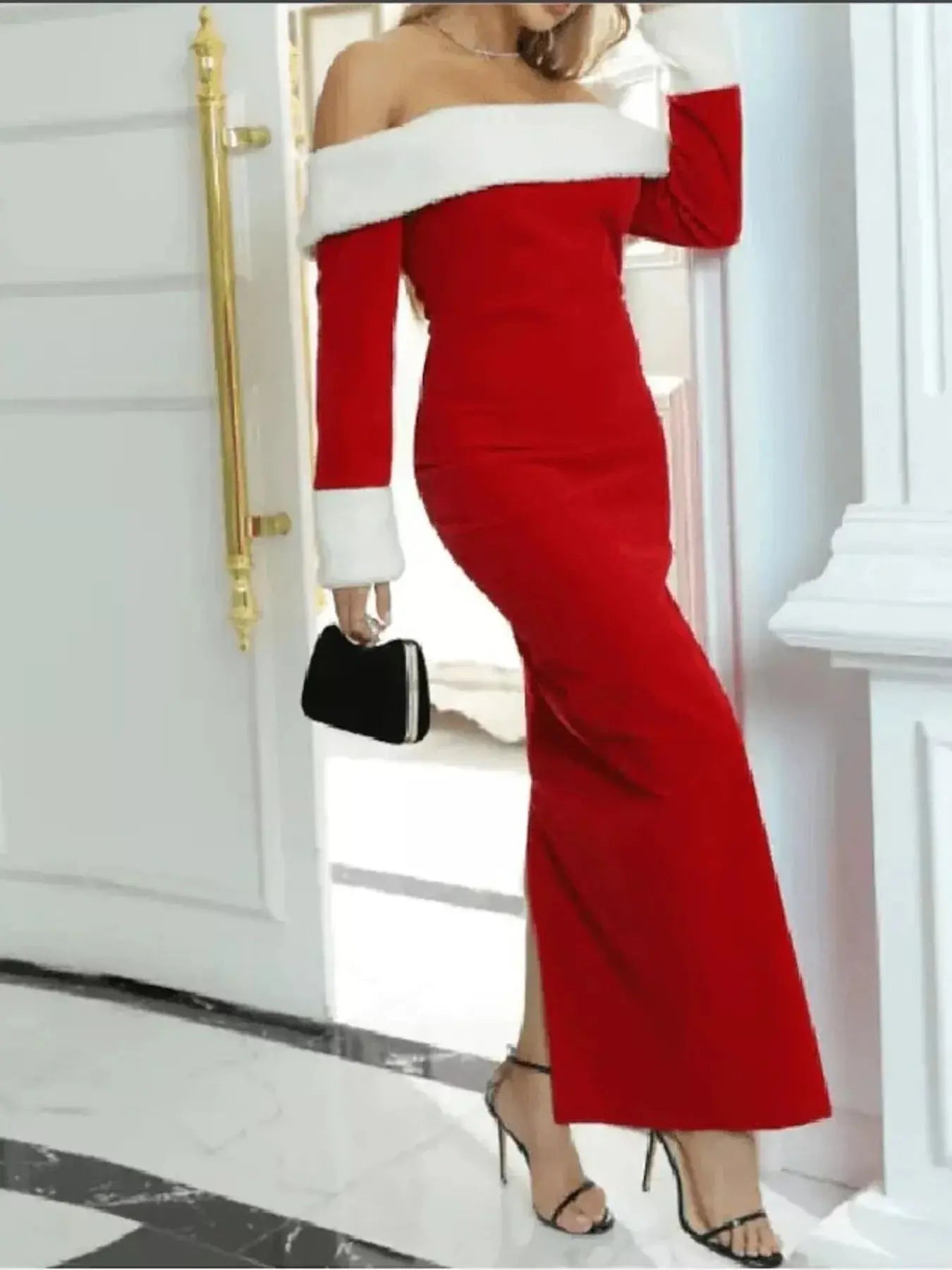 Off-Shoulder Long Sleeve Christmas Maxi Dress Simply Love