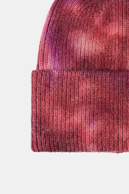 Tie-Dye Cuffed Rib-Knit Beanie Hat.