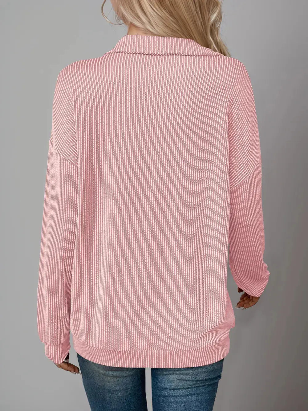 Double Take Striped Half Zip Long Sleeve T-Shirt - Love Salve