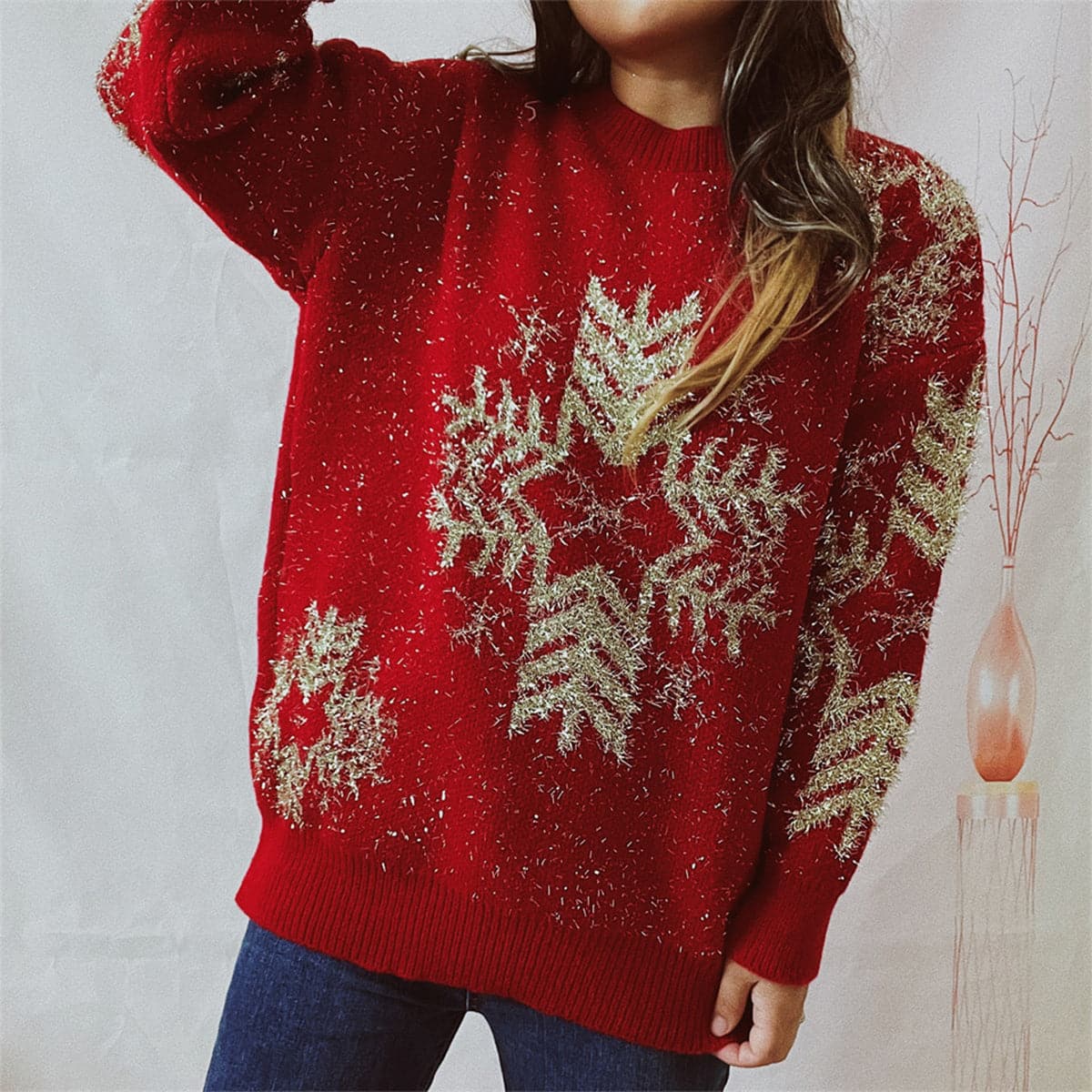 Snowflake Pattern Long Sleeve Sweater.