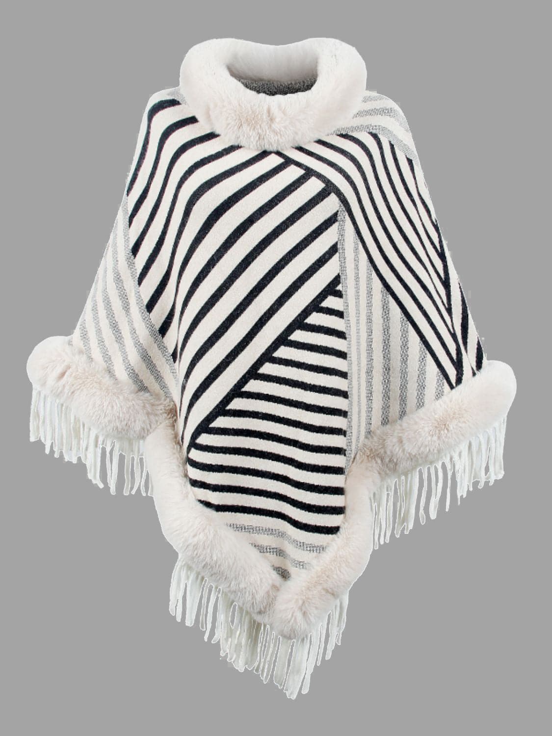 Striped Fringe Hem Poncho.